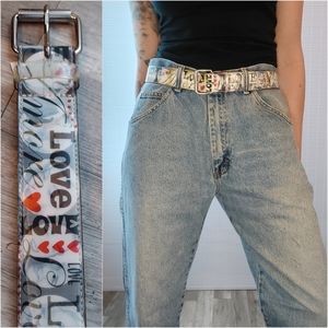 90s Y2K Belt Medium Holographic Love Heart Pinup Vintage Photos